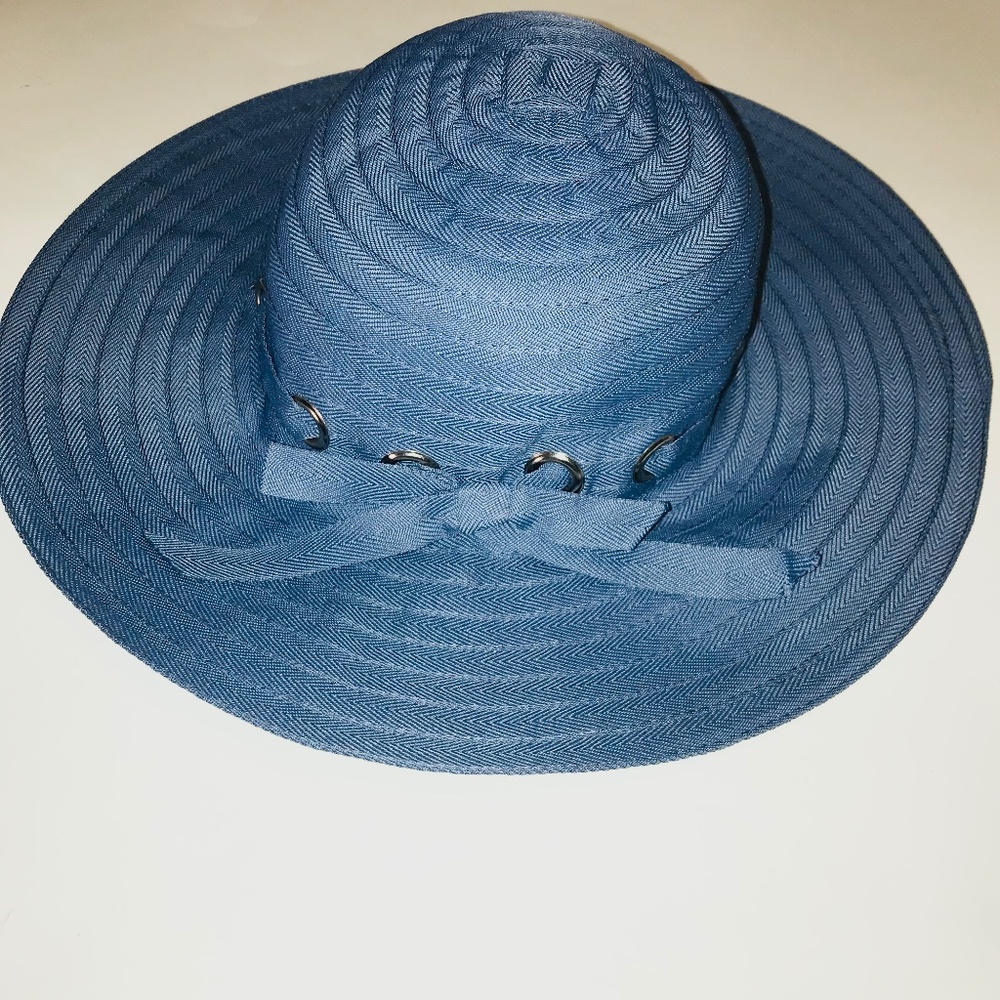 NWOT Joe Boxer Blue Wide Brim Summer Sun Hat Vacation Beach Bow Ribbon Detail